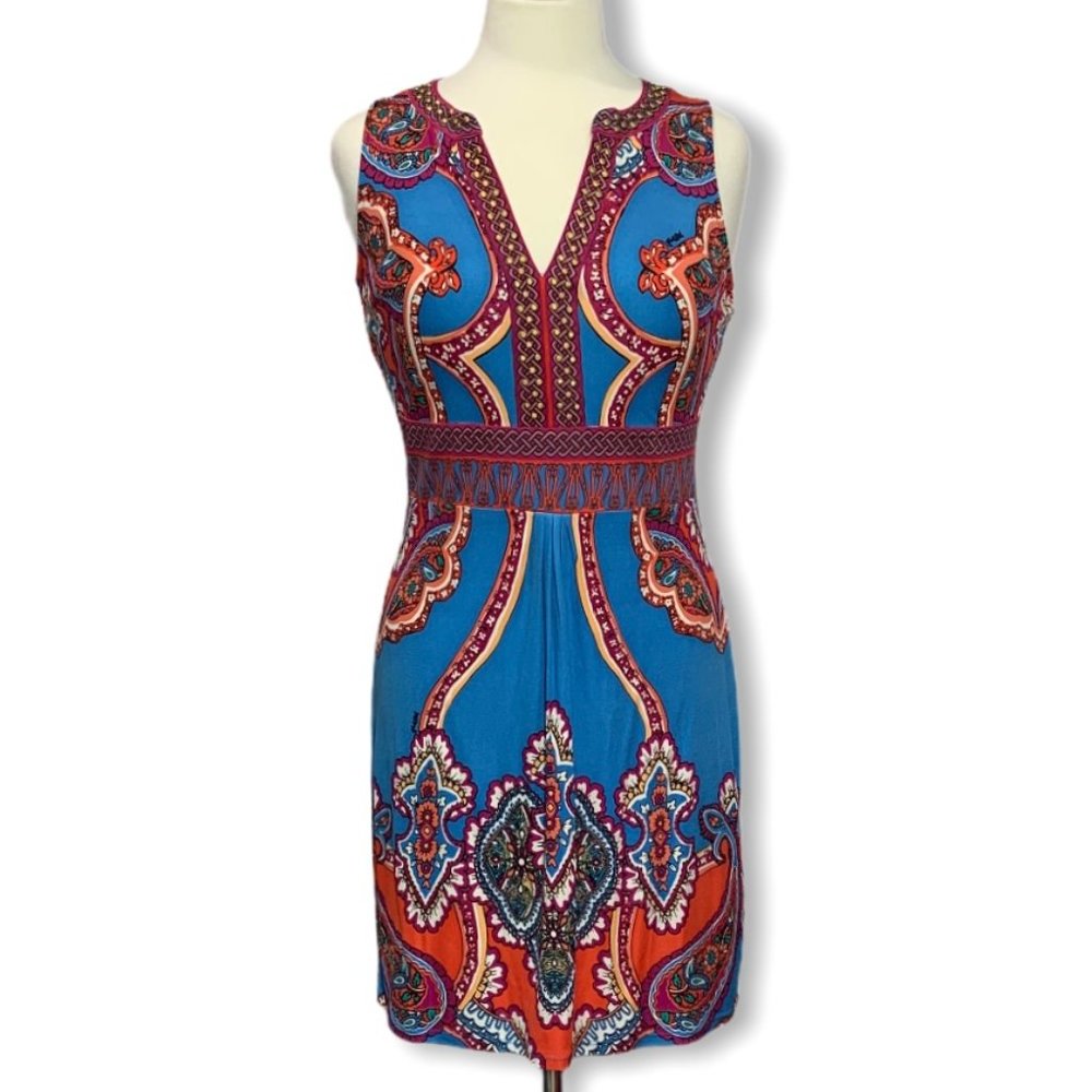 Hale Bob Dress NWT Sz Small Blue Red 100% Silk